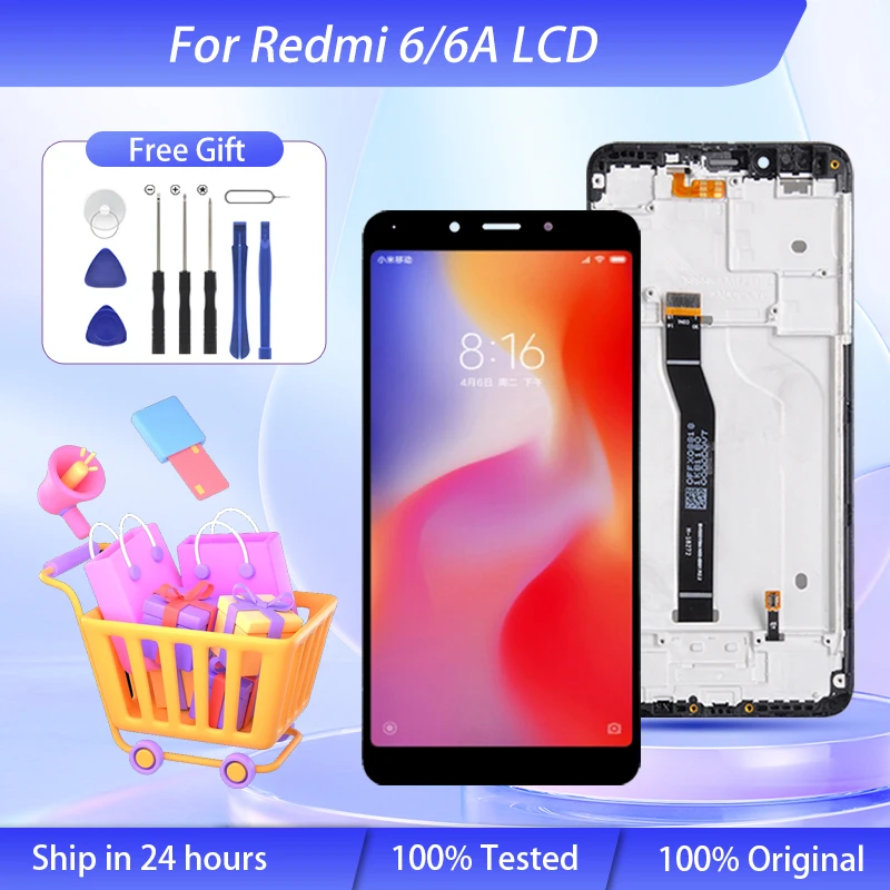 Оптовая продажа, сенсорный ЖК-экран 5,45 дюйма для Xiaomi Redmi 6A, дигитайзер в сборе для Redmi 6 M1804C3CG M1804C3CH, дисплей с инструментами