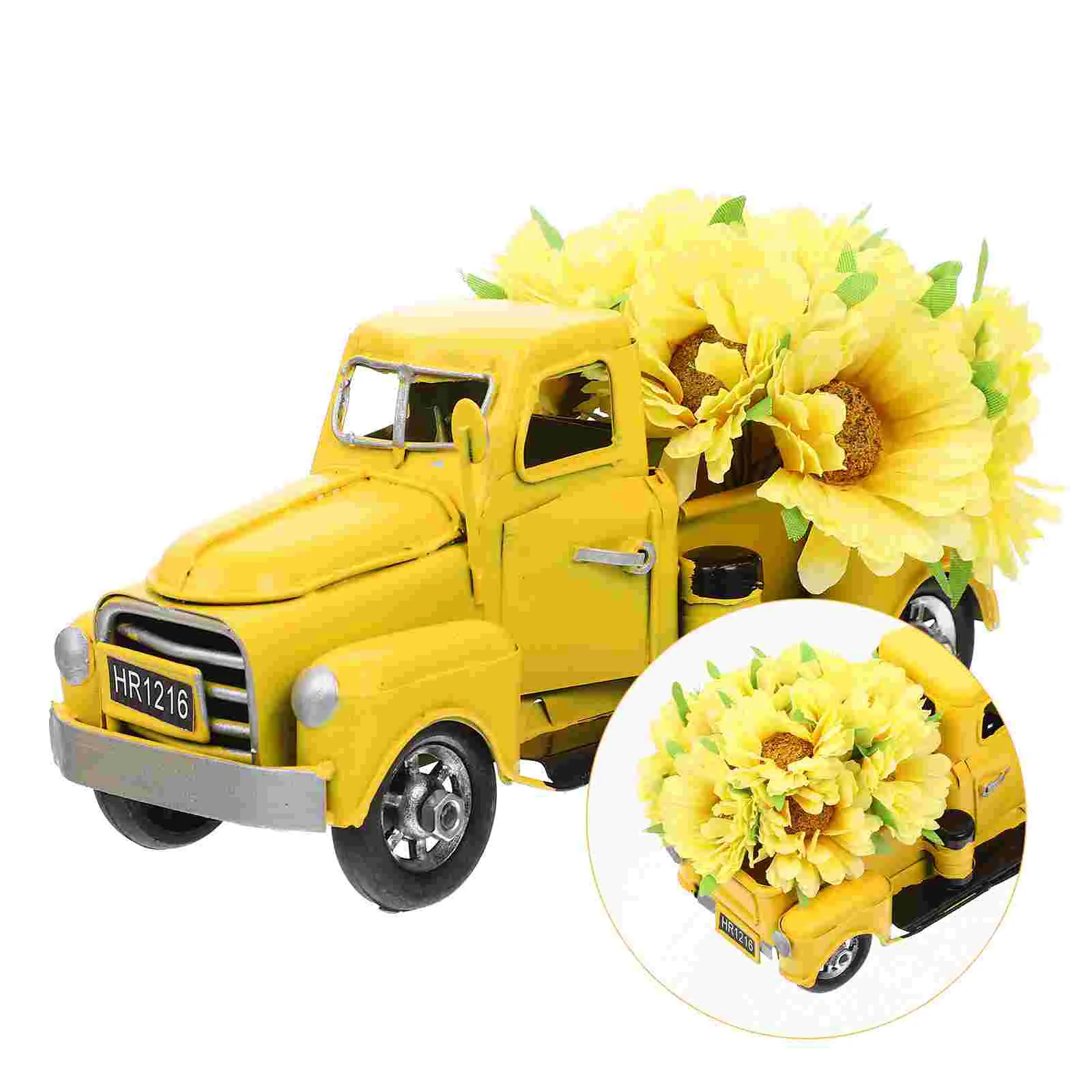 

Truck Sunflower Metal Farmhouse Decoration Flower Model Decor Day Centerpiece Artificial Arrangement Party Pickup Farm Table
