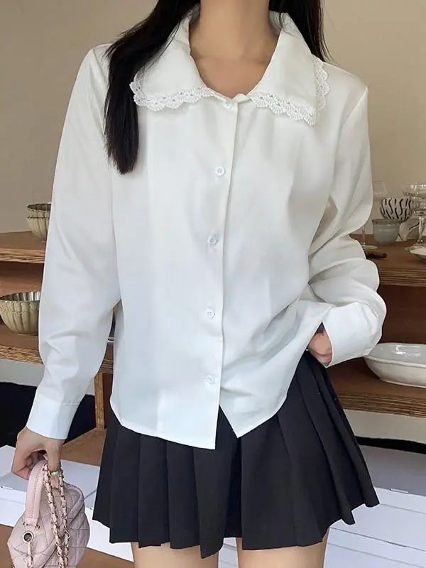 2024 ранняя осень новая милая белая рубашка с длинными рукавами женская