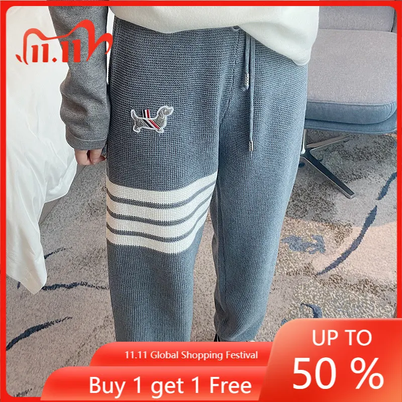 

High Quality TB Autumn New Puppy Three-bar Leg Knit Pants, Preppy Trousers, Turnip Corset Sweatpants, Men's and Women's Trend