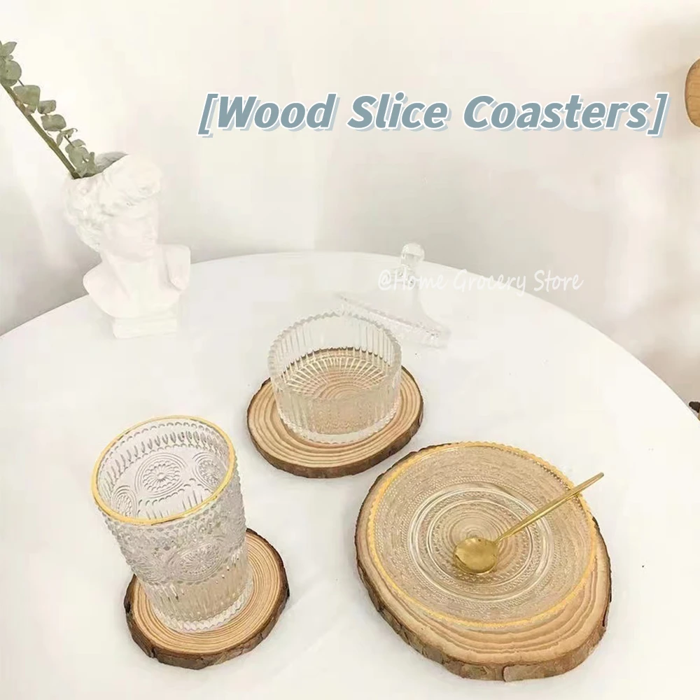 

Подставки из натуральных круглых деревянных ломтиков, подставки под круги для чашек с лаем, украшение посуда DIY, прочное украшение для дома ...