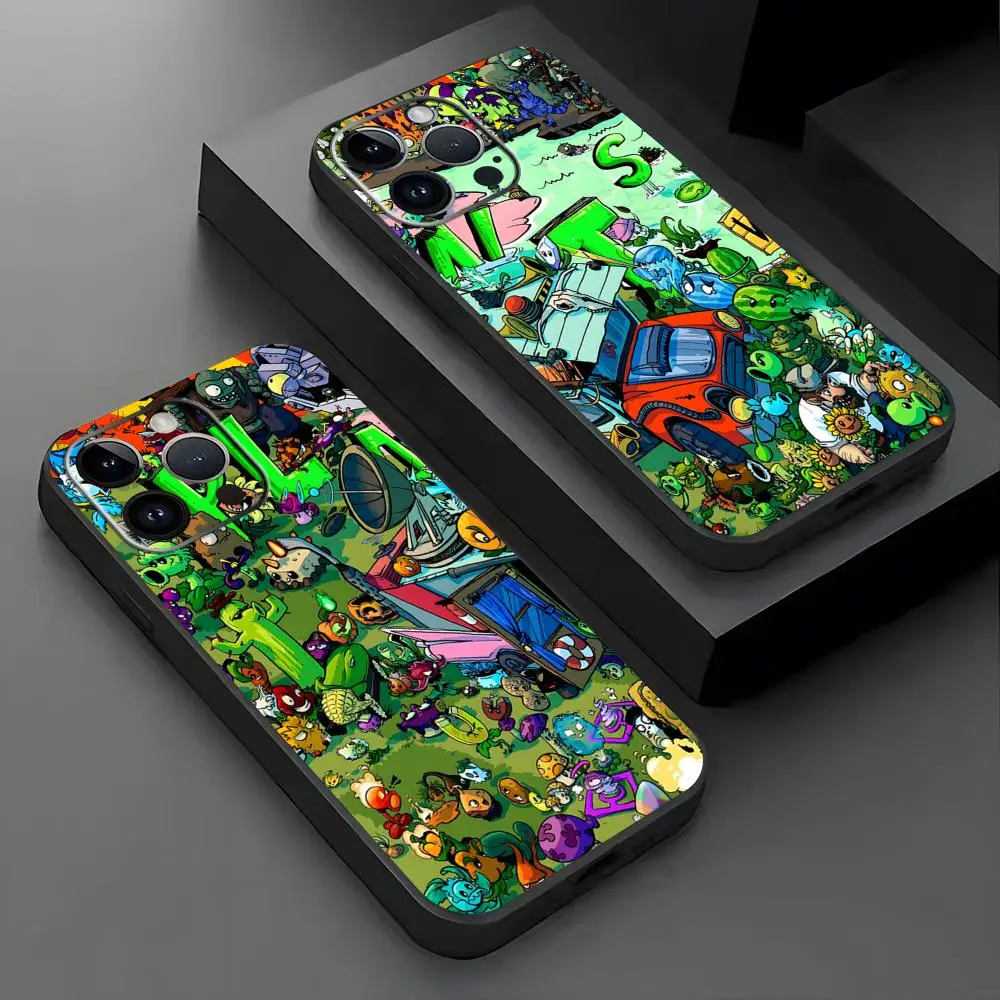 Фото Чехол для телефона с классической игрой P-Plants vs. Z-Zombies для iPhone 16, 16e 15, 14, 13, 12, 11 Plus Mini Pro Max, мягкий черный противоударный чехол №2