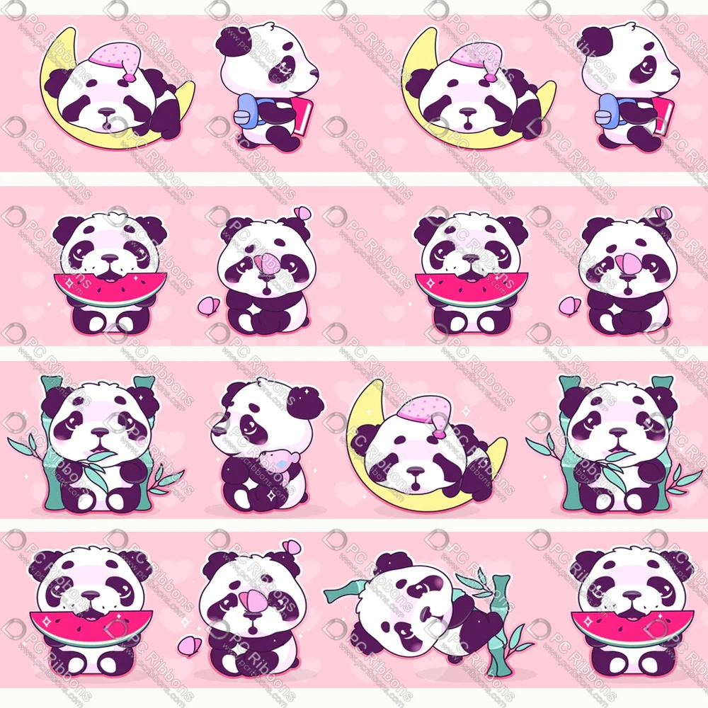 

Cute Cartoon Panda Ribbon for Lanyard Diy Bow Key Fobs Gift Wrap Dog Collars and Leashes Printed on Grosgrain or Satin W2781