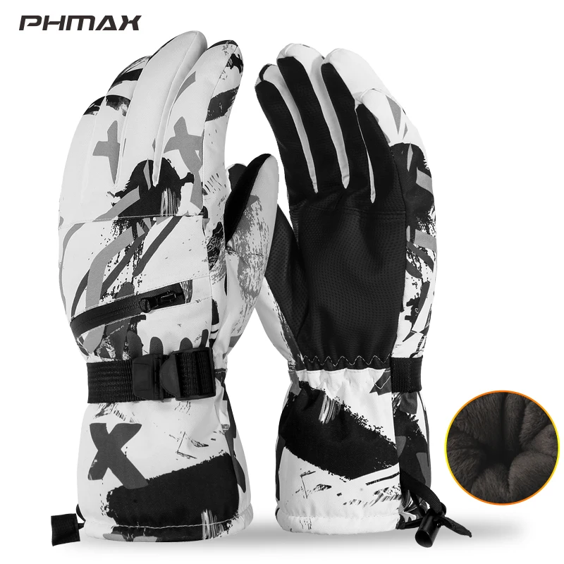 PHMAX Ski Gloves Winter Warm Windproof Snowboard Skiing Gloves Men Women Thermal Fleece Touch Screen Skating Motorcycle Gloves