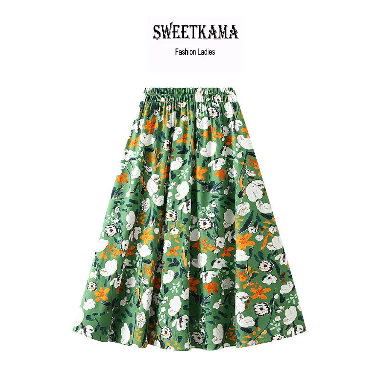 

Юбка женская трапециевидная с высокой талией, плиссированная юбка с цветочным принтом, длинная трапециевидная юбка с цветочным принтом, зе...