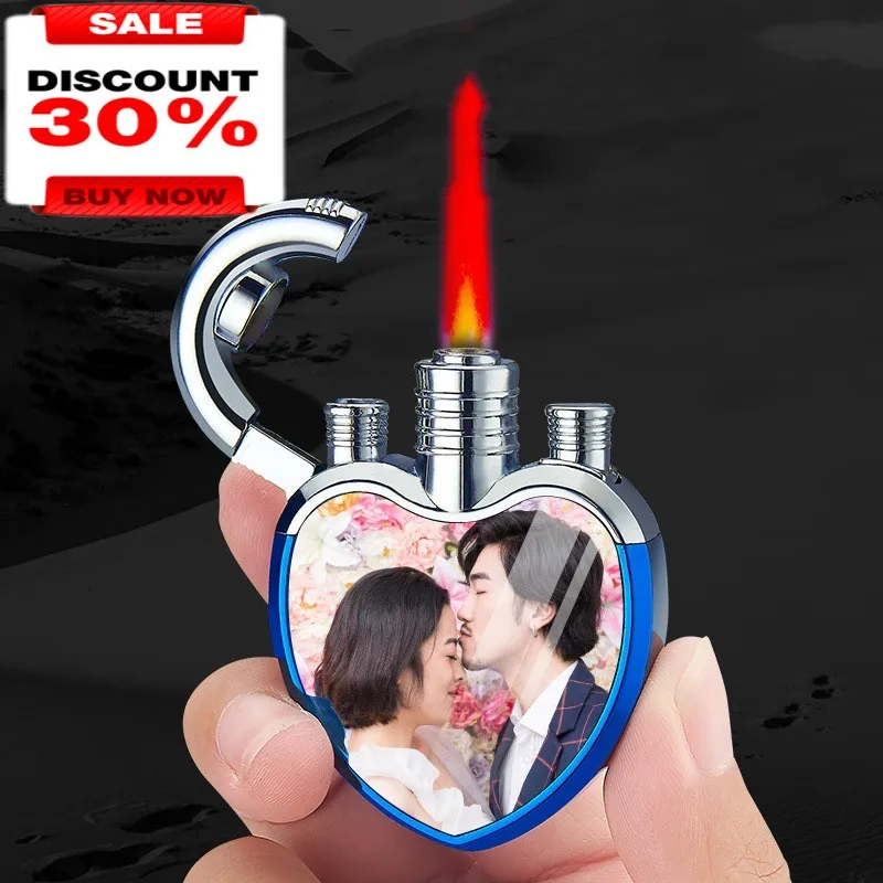 

Personalized Love Shape Direct Flame Windproof Butane Gas Lighter Cycle Inflatable Compact Portable Press Ignition Men's Gift