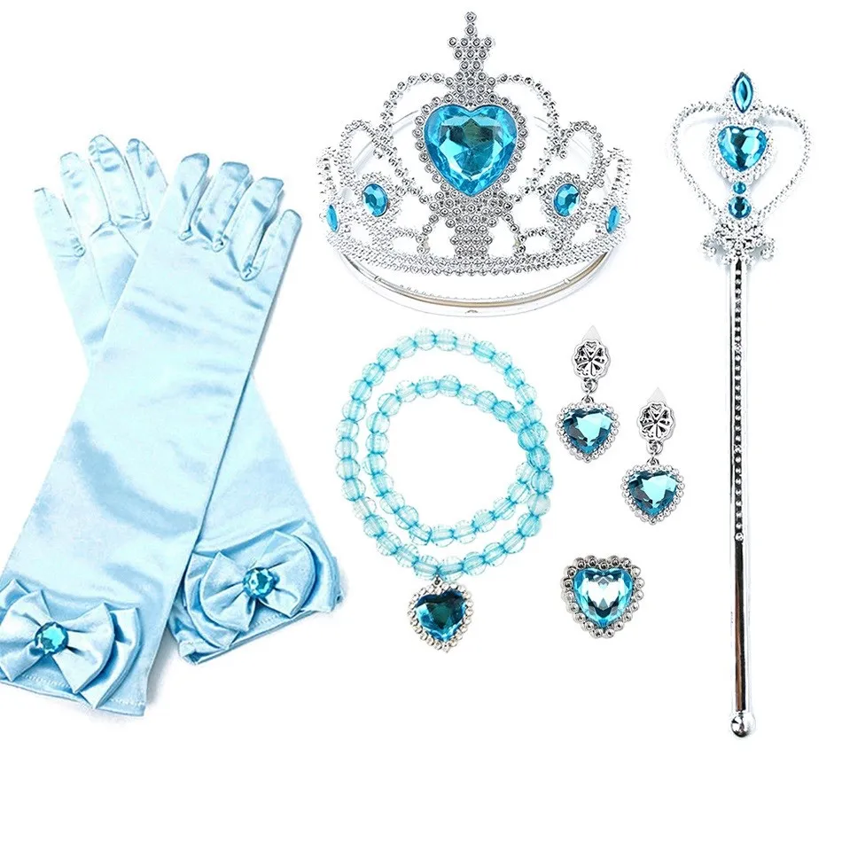 Elsa Anna Girl Princess Accessories Kids Mermaid Belle Sofia Rapunzel Magic Wand Crown Tiara Gloves Wig Party Supplies petticoat
