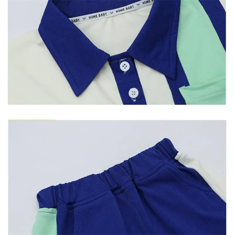 New Summer Kids Boy Cotton Polo T-shirt Shorts 2 Pieces Clothing Set For Children Baby Causal Outerwear Sports Suit Size 3 To 13