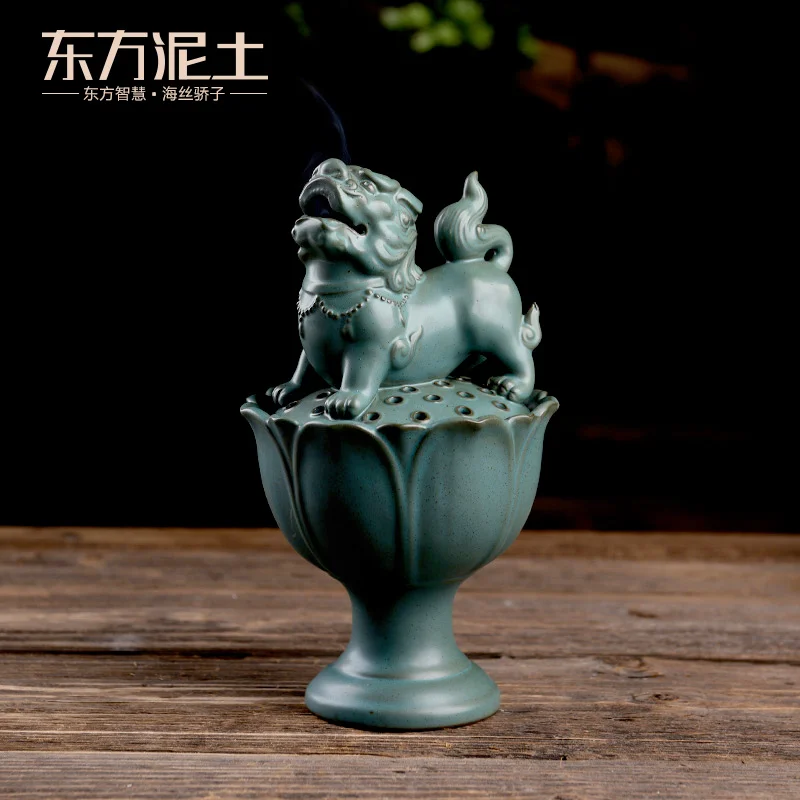 

Antique Ceramics Household Indoor Sandalwood Coil Burner Zen Buddha Lion Stove Purifying Air Incense