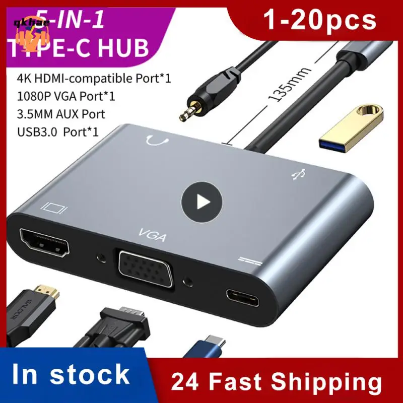 

Vga Pd Adapter Type-c Hub 5 In 1 Docking Station Usb-c To 4k HDMI-compatible Usb Splitter Expansion Dock Computer Accessories