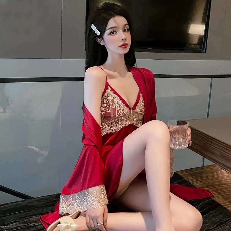 Chen XUAN female SENSE LACE NEW APPEAL CONCORD NIGHTgown spring and summer snow and ice silk thin home clothing two pieces