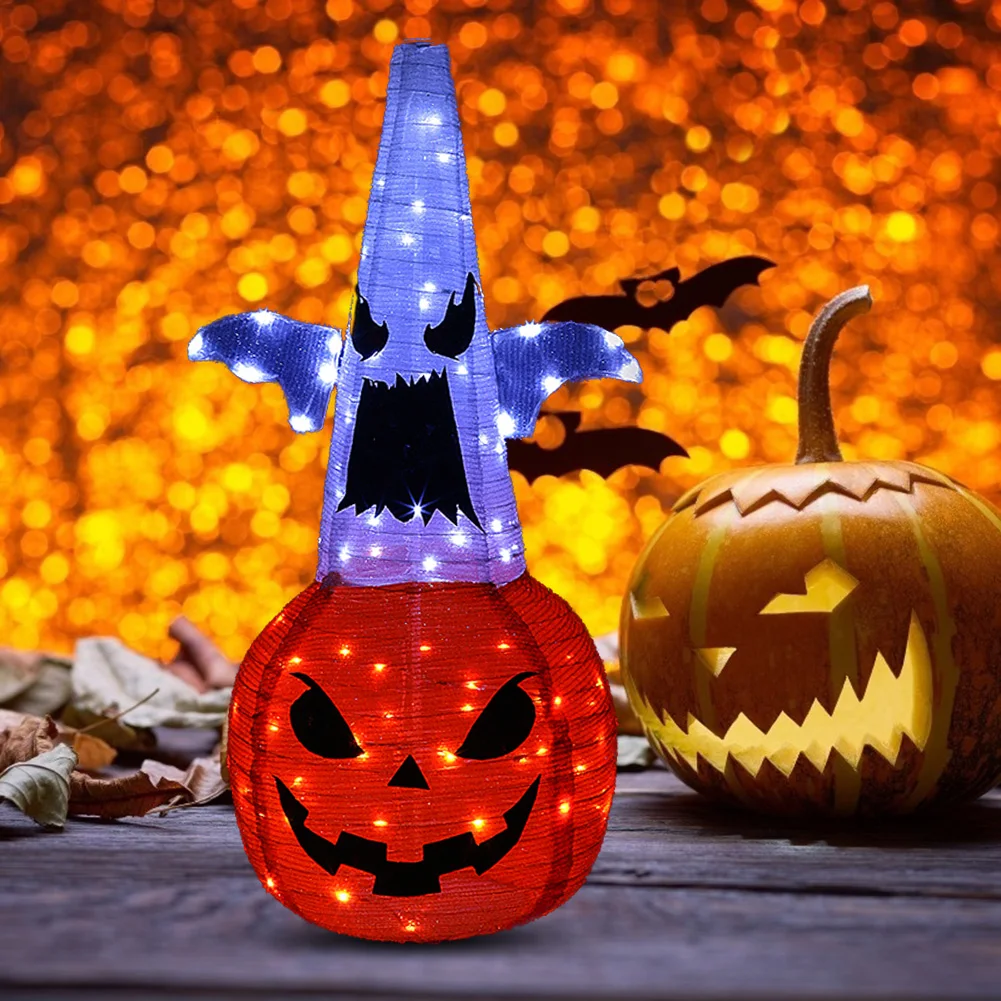 

Decorative Jack-o-lantern Remote Control Collapsible Lantern Pumpkin 2-in-1 Power Supply Home Holiday Party Decorative Lights