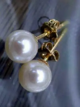 

Perfect Round 7-8mm AAA+True White AKOYA Pearl Earrings 14K Gold