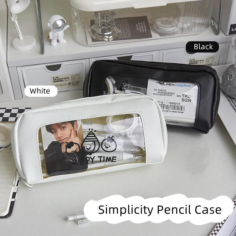 

Korean Fashion Pencil Case Simplicity Black White Solid Color Pencil Bag High Capacity Waterproof Stationery Storage Bag Student