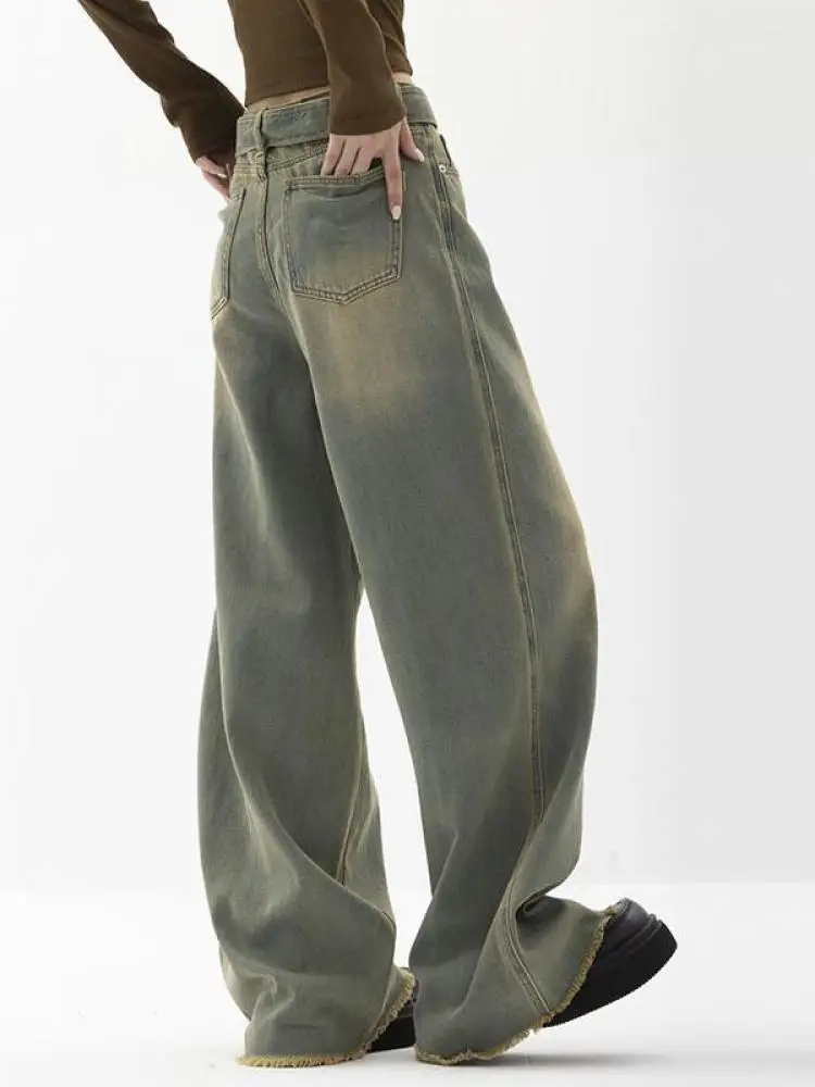 Y2K Women Vintage Streetwear Korean Baggy Cargo Jeans Retro Straight Parachute Pants Denim Trousers Fairy Grunge Alt Clothes images - 6