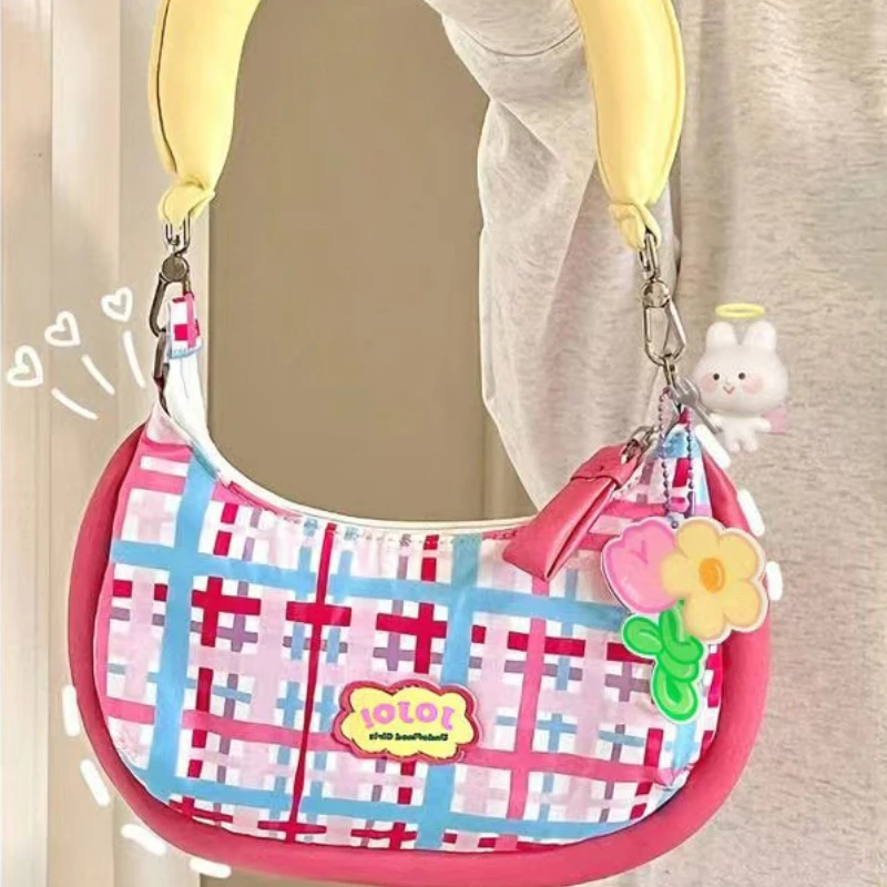 

Xiuya Cute Fashion Shoulder Bag for Women Harajuku Style Letter Colorful Plaid Handbag Summer New Sweet Cool Casual Underarm Bag