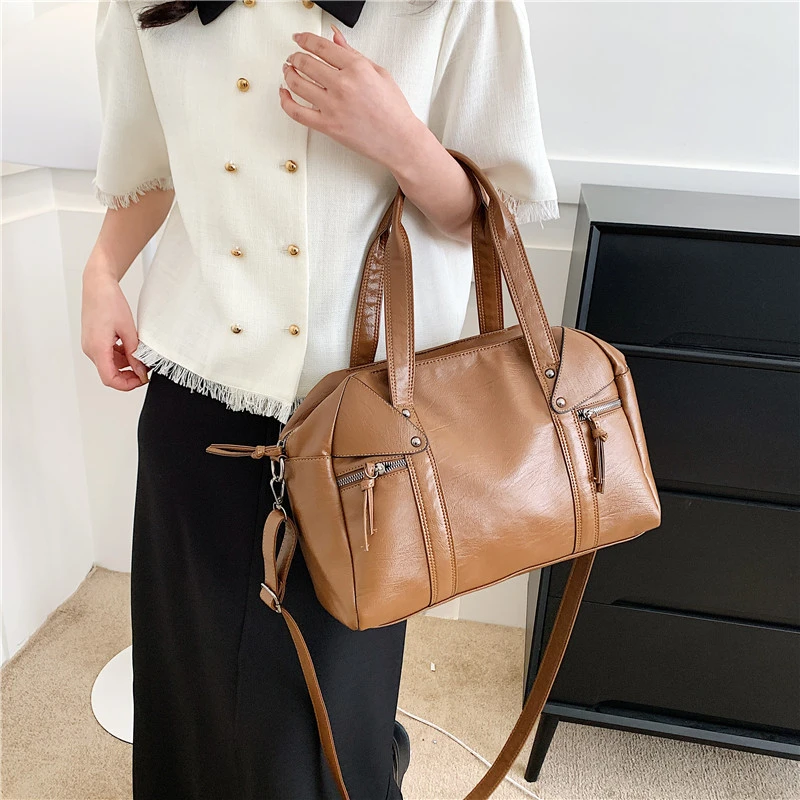Retro Solid Color Shoulder Side Bags for Women 2023 Spring Designer Fashion Simple Leather Lady Crossbody Bag Handbags
