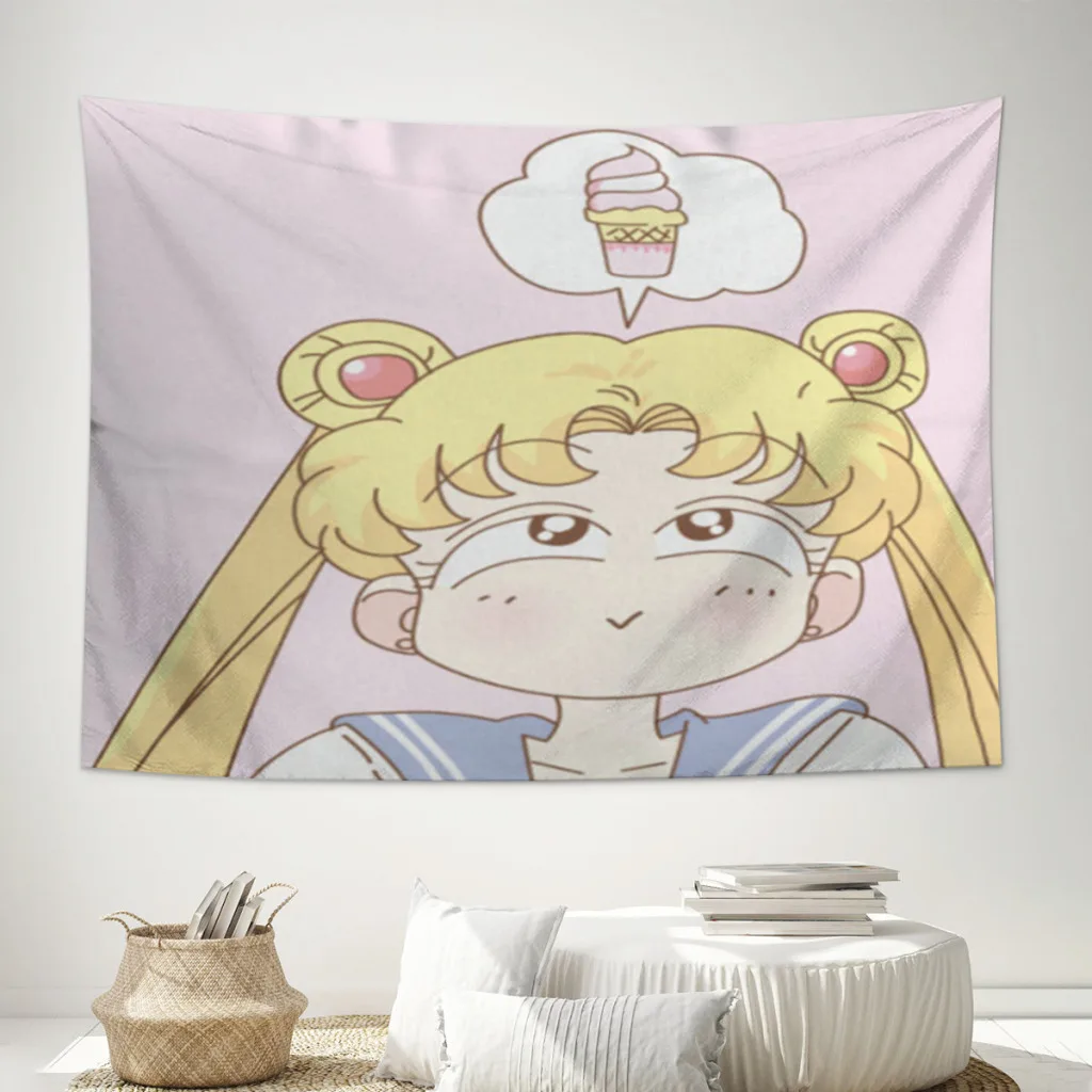 

Lovely-Anime-Cartoon-Sailor-Moon-Large Printed Wall Tapestry Wall Hanging Bohemian Tapestries Mandala Aesthetic Home Decor