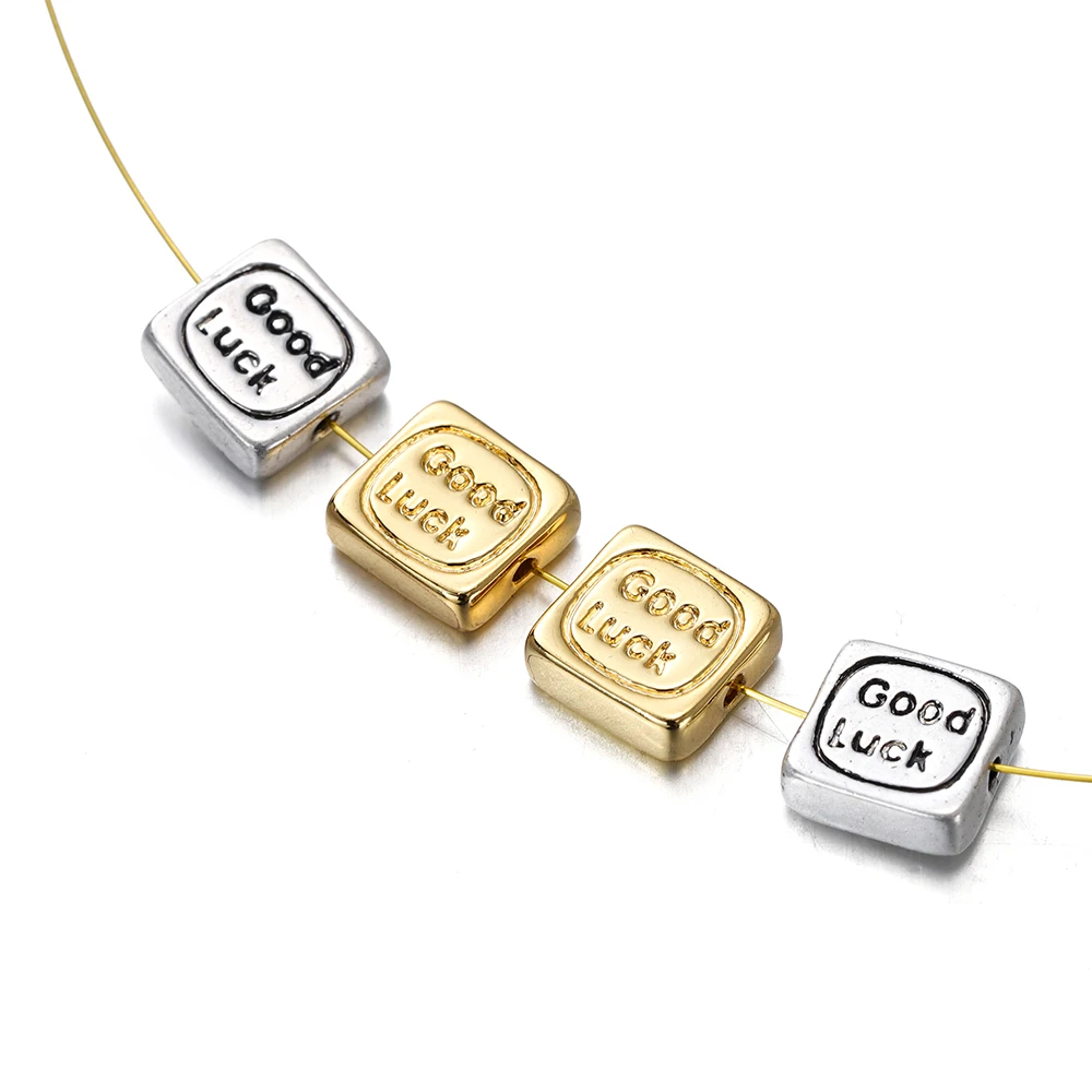 2 шт./Лот 18K позолоченная латунная этикетка на удачу ожерелье кулон квадратный