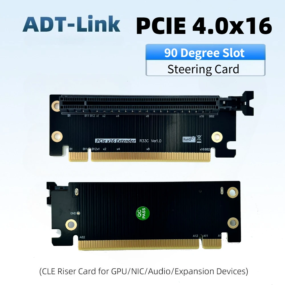 Фото Карта-адаптер-удлинитель PCIe 4.0 x16 с угловым разъемом 90 градусов для защиты графических процессоров, Gen4, для 1U/2U/3U серверов №1