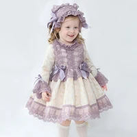spanish lolita style princess dress for girls autumn new 2022 fashion retro lace long sleeve kids bow ball gown children clothes