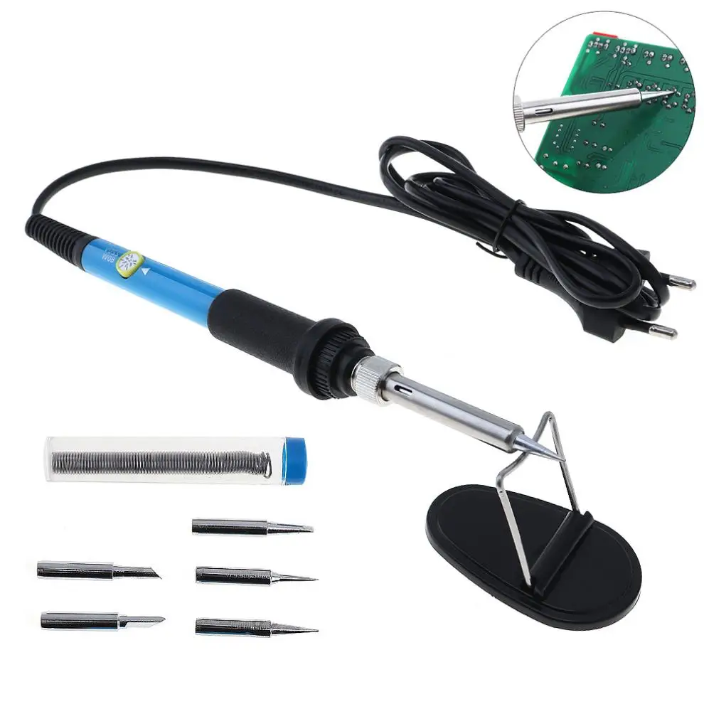 Electric Soldering Irons 8pcs/set 110 / 220V 60W Adjustable 5pcs Solder Tip and Stand Tin Wire for Electric Welding