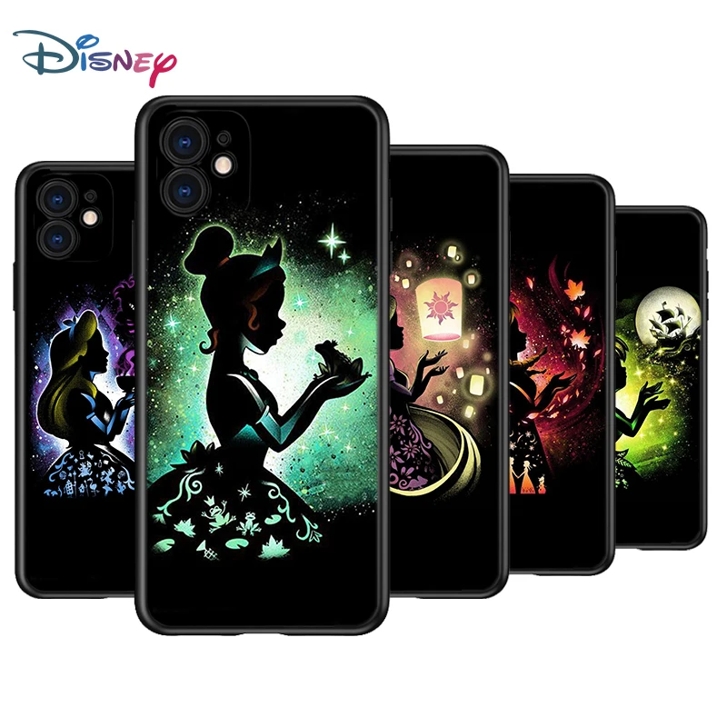 

2022 Disney Cartoon Princess Silicone Black Cover For Apple iPhone 13 12 Mini 11 Pro XS MAX XR X 8 7 6S 6 Plus SE Phone Case