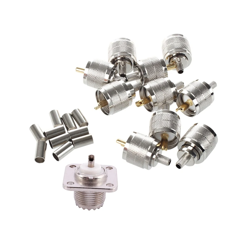 

1X UHF Female SO239 Panel Chassis Mount Flange Deck Mount Solder Cup RF Connector & 10 Pcs Connector UHF Male Pl259 Plug