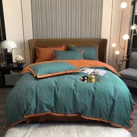 Svetanya Green Orange Geometric Luxurious Bedding Set Satin Egyptian Cotton Duvet Cover Set Queen King Size Linens Pillowcases