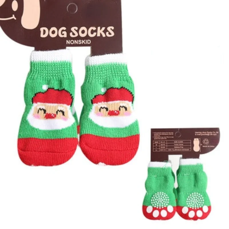 

4Pcs/Set Soft Pet Knits Socks Warm Puppy Dog Shoes Cute Cartoon Anti Slip Skid Socks for Small Dogs Wear Slip On Paw Protector