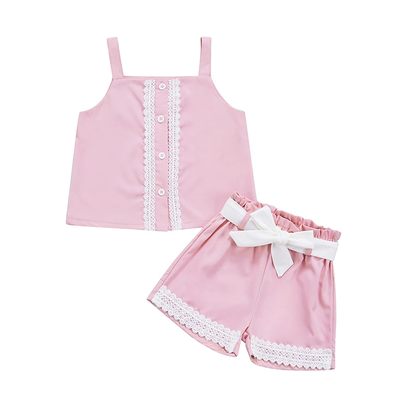 

Жилет для маленьких девочек, топ, брючный костюм, блузка с кружевными пуговицами, повседневный свободный костюм с бантом и оборками, комплек...