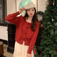 2022 sweater coat womens spring new design sense of niche ruffled foreign style outside wearing knitted cardigan top women