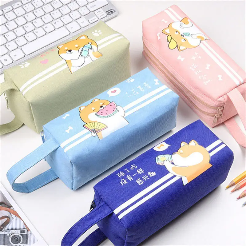 

Double-Layer Stationery Box Korean Style Girls' Double Zipr Oxford Fabric ncil Bag Bs' Simple Lar pacity