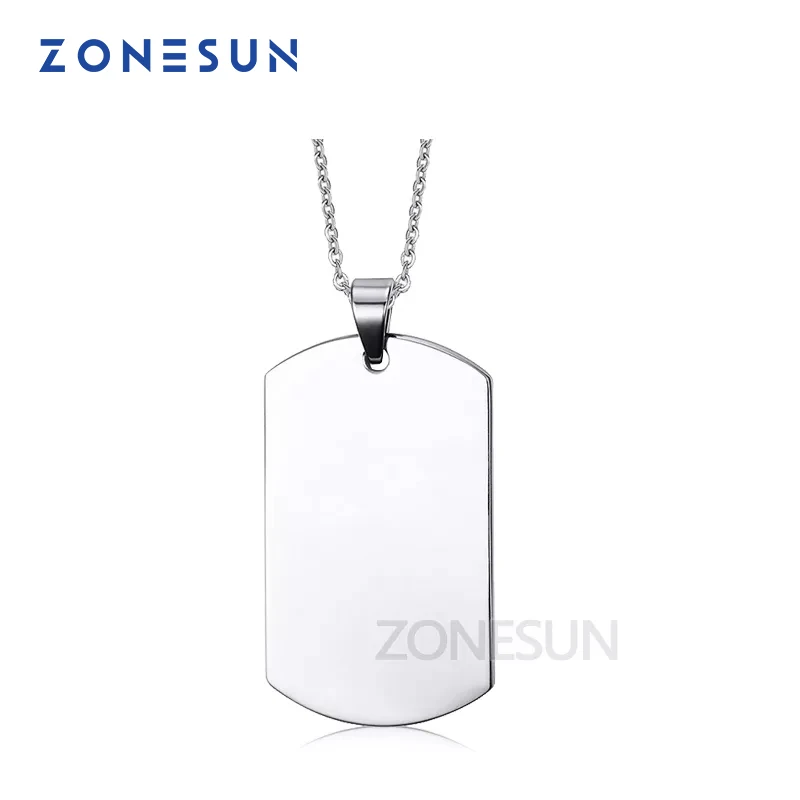 

ZONESUN Stainless Steel Silver Blank Dog Tag Pendant Husband Wife Friendship Gift Personalized Necklace