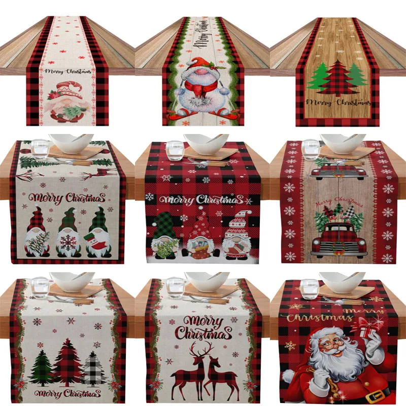 

NEW Linen cotton Christmas Faceless Gnome tree Elk snowflake printed table runner flag cloth cover tablecloth party decor