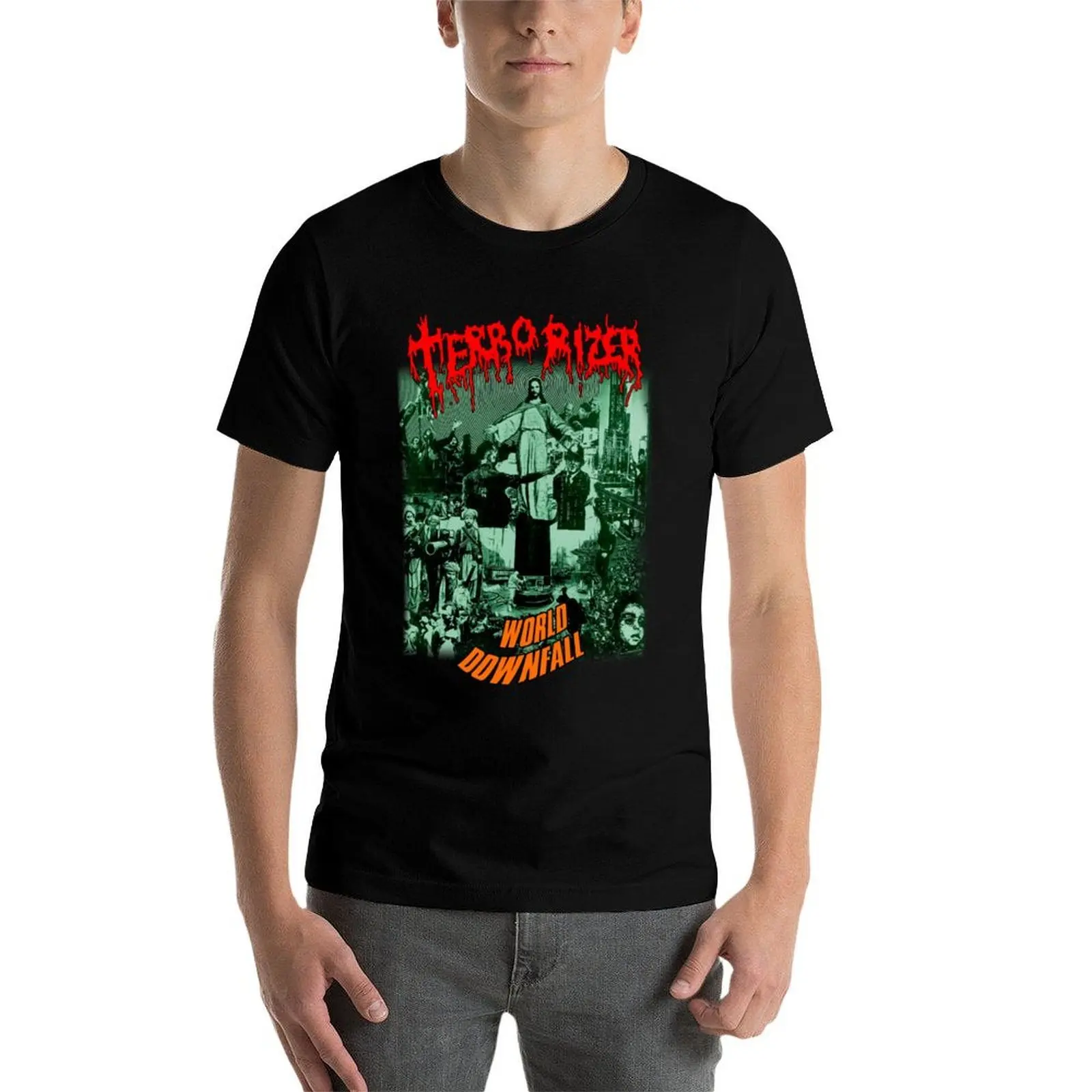 Фото Футболка World Downfall by Terrorizer Classic Old School Death Grind Metal, базовая однотонная футболка с короткими рукавами №4
