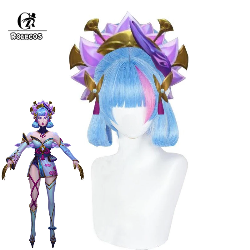 Парик для косплея Эвелинн ROLECOS LOL Spirit Blossom, 40 см, смешанные цвета, короткие волосы для женщин, термостойкие синтетические волосы для Хэллоуина