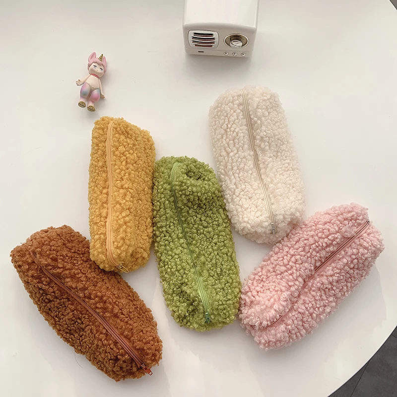 

Lambswool Pencil Case Pen Pouch Plush Cosmetic Make Up Organizer Kawaii Zipper Bags School Office Stationery Supplies