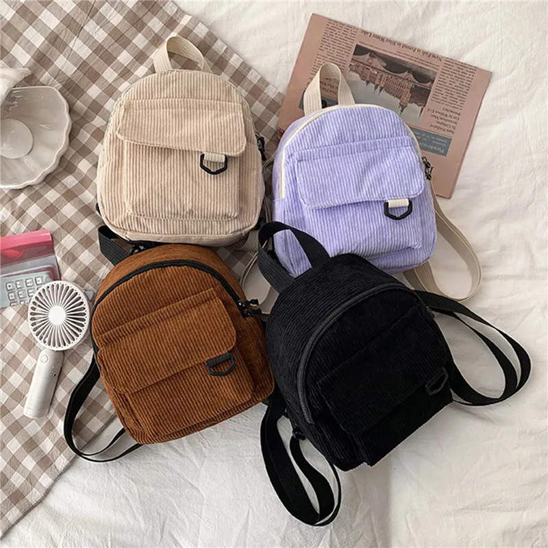 

Fashion Female Mini Backpack Solid Color Corduroy Small Backpacks Simple Casual Student Bookbags Traveling Backpacks 2022 New