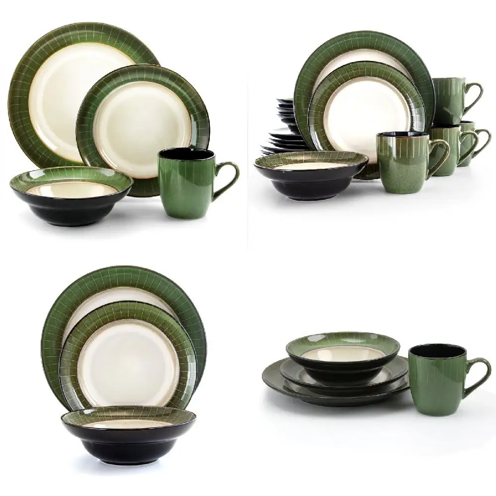 

Gorgeous, 16-Piece Jade-Colored Stoneware Dinnerware Set – Perfect for Home and Entertaining! Invite Style and Elegance to the