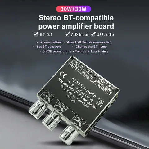 XY-T30L Модуль стереоусилителя Bluetooth-совместимый стерео 5.1 2.0 30 Вт*2 двухканальный с регулировкой высоких и низких басов