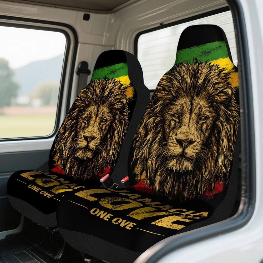 Фото Набор из 2 чехлов на автомобильные сиденья с тематикой Jamaica Lion Pride — стильный и высококачественный полный комплект, подходящий для большинства автомобилей, с функцией №1