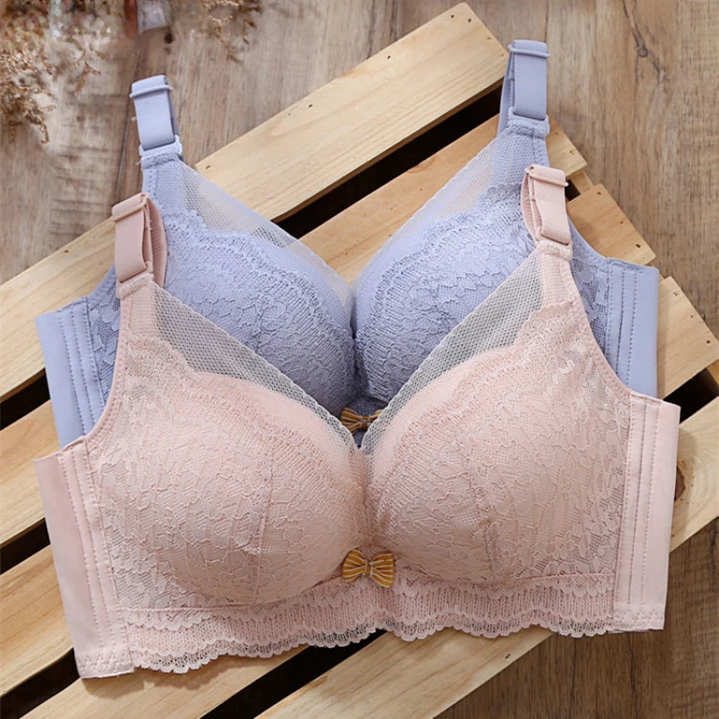 Lace Women Bra Thickened 5cm Bowknot Gathered Comfortable AB Cup Small Chest Flat Bra Without Steel Rings Sexy Bras for Women