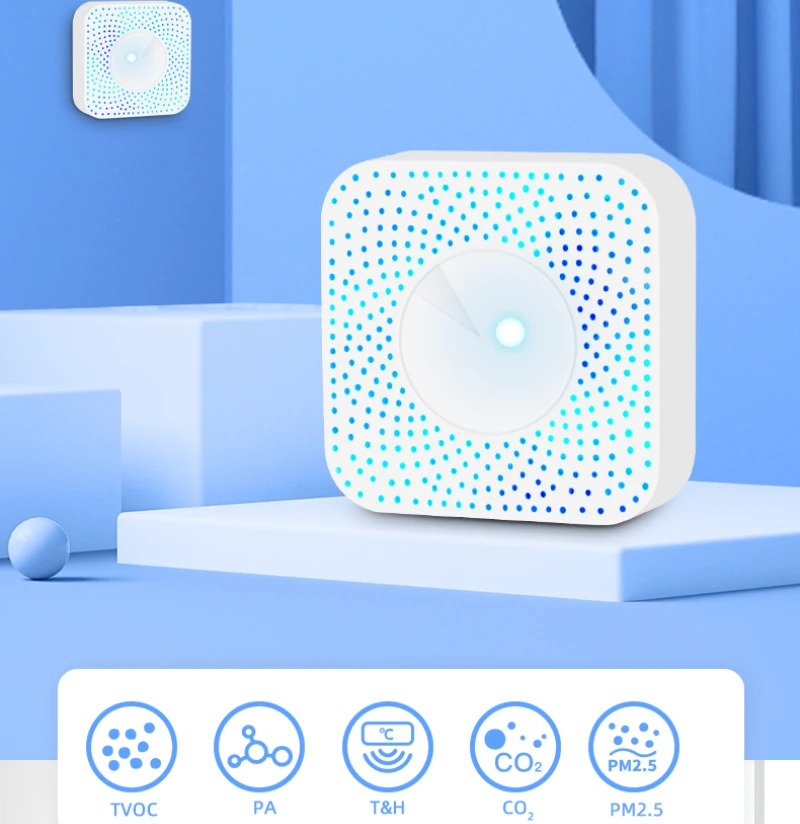 

Wi-Fi умный датчик CO2 Монитор качества воздуха 6 в 1 PM2.5/Формальдегид/VOC/CO2/детектор температуры/влажности, детектор газа