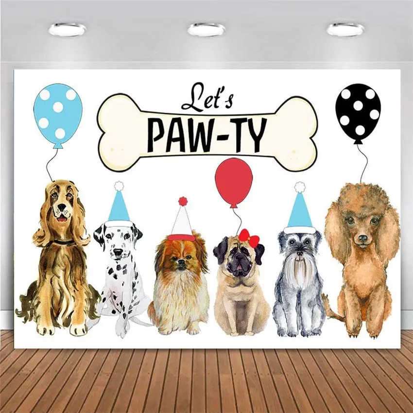 

Pet Dog Birthday Party Photo Booth Backdrop Props Let's Paw-ty Doggy Pet Bone Puppy Photography Background Cake Table Banner