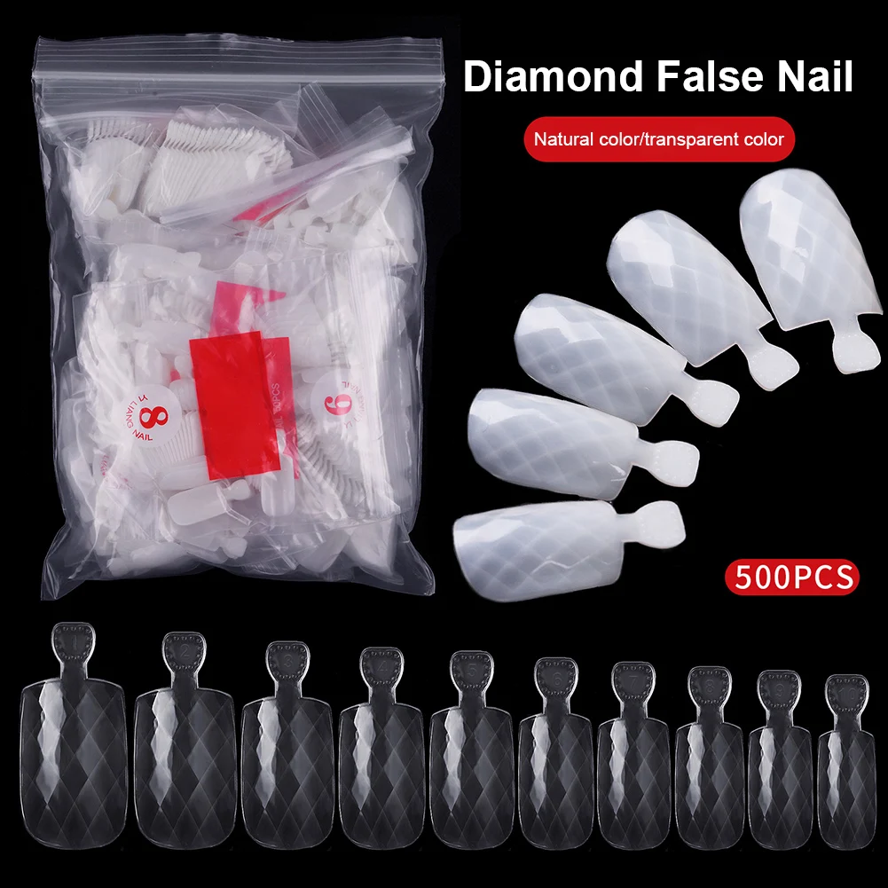 

500pcs Diamond False Nail Tips Full Cover Press On Acrylic False Nail Tips Lasting Fake Nails Manicure Tool