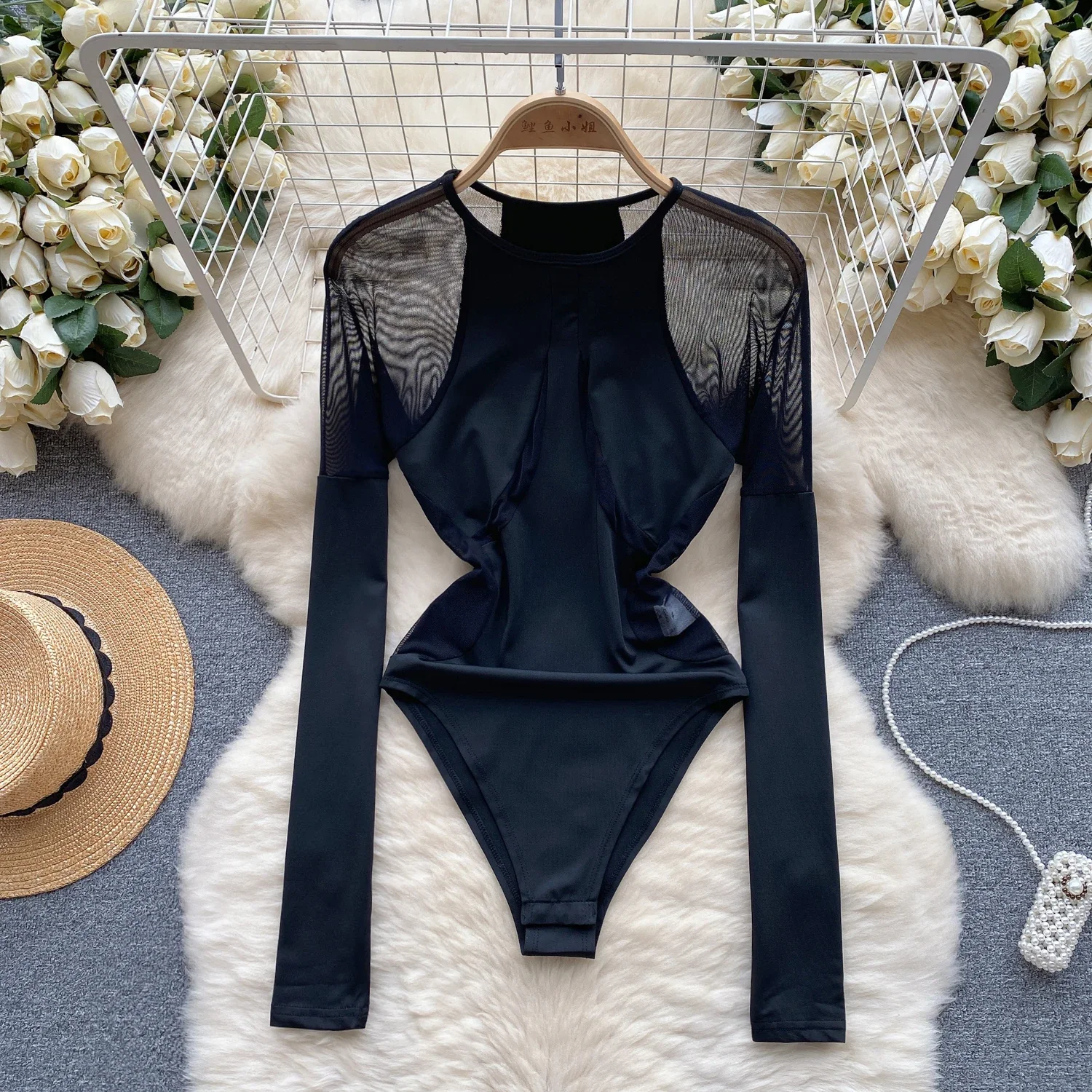 Hotsweet элегантный круглый вырез с длинными рукавами шикарные прозрачные сетчатые