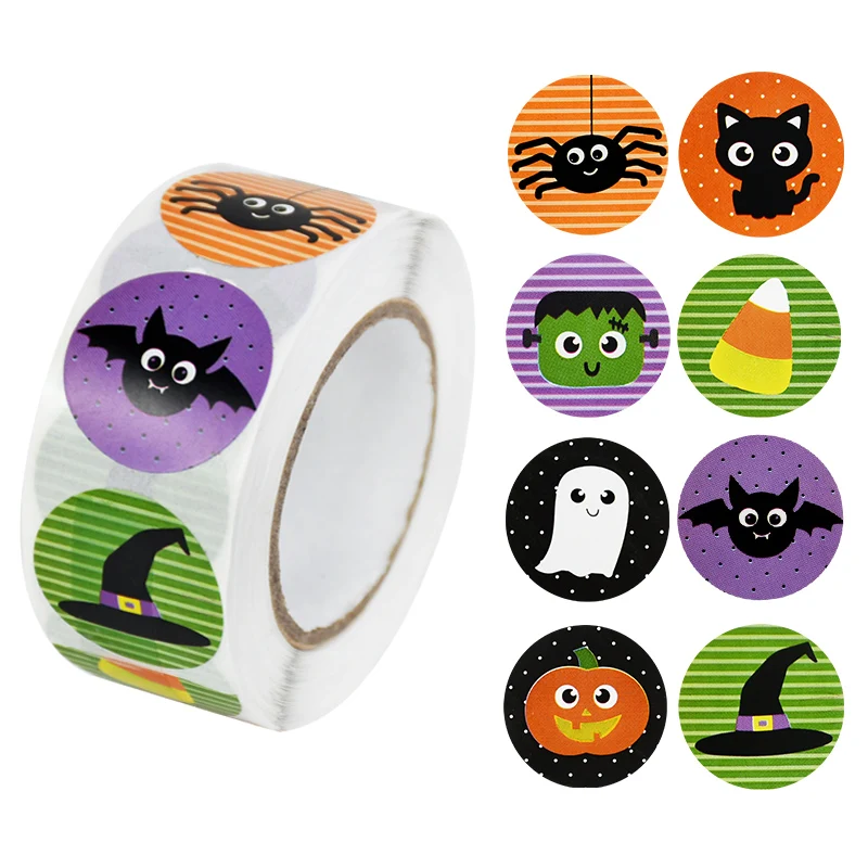 

500Pcs/Roll Halloween Decoration Stickers Ghost Bat Pumpkin Decor Labels Seal Stickers DIY Gift Bag Packaging Paper Sticker
