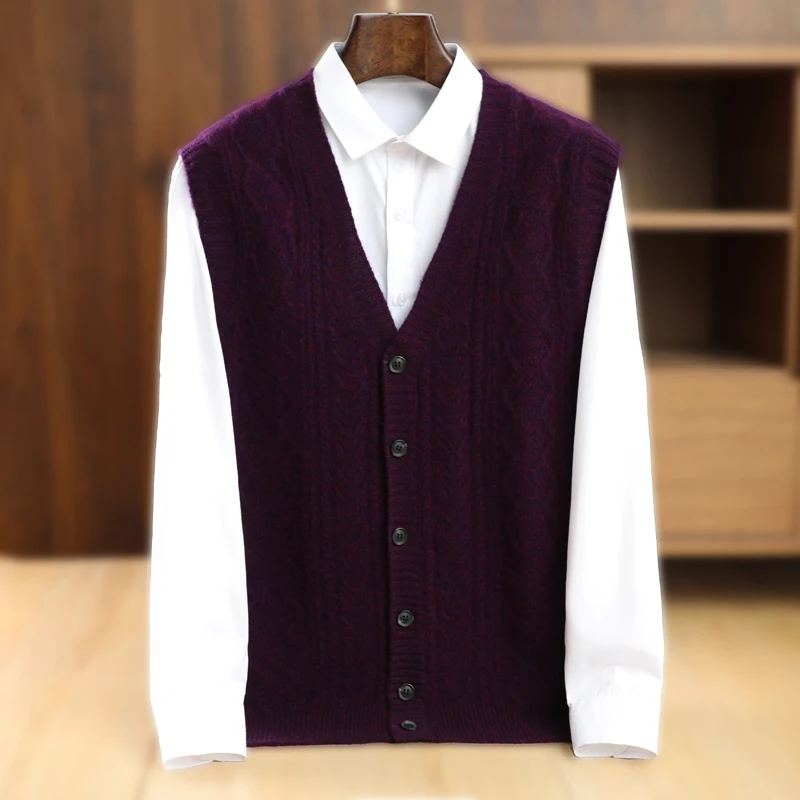 Мужской шерстяной жилет свитер без рукавов Женский трикотажный винтажный из 100%