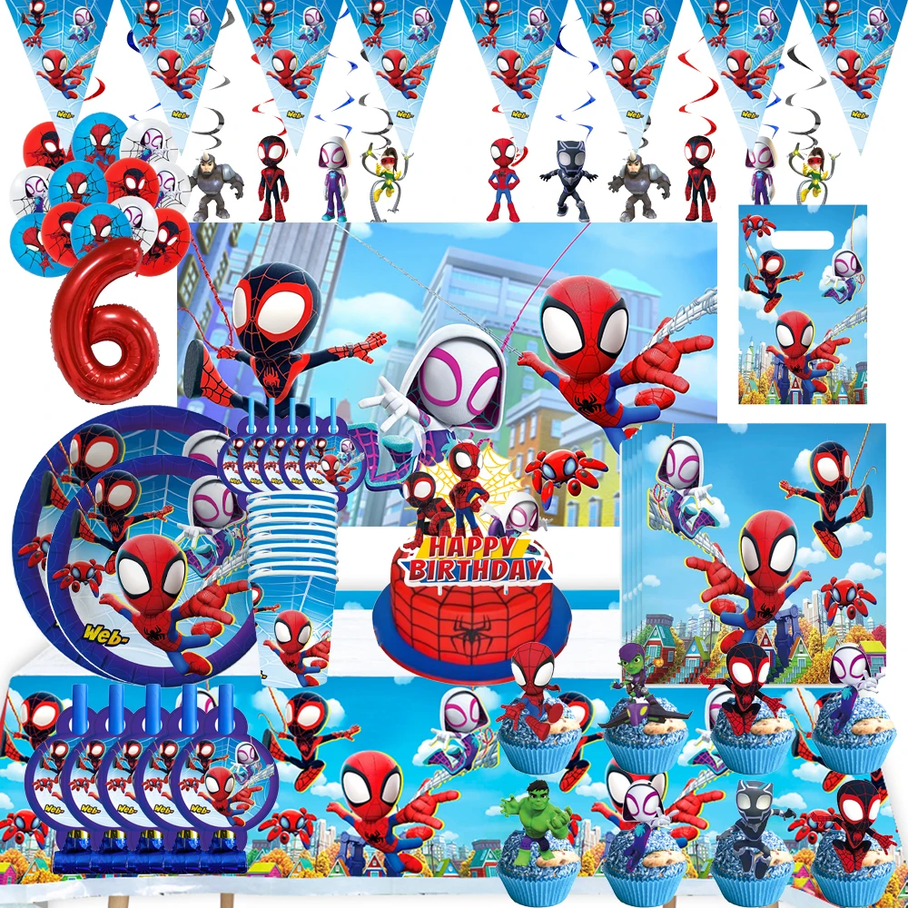 

Декор для вечеринки в честь Дня Рождения Spidey And His Amazing Friends, скатерть, паук, воздушные шары для будущей мамы, Детские сувениры